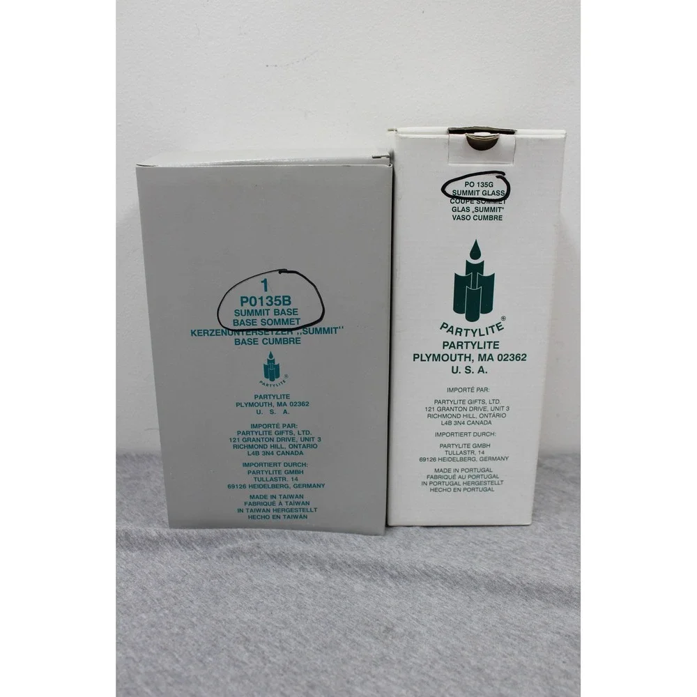 PartyLite Summit Glass & Base Gold Clear P0135B P0135G Candle Holder Set